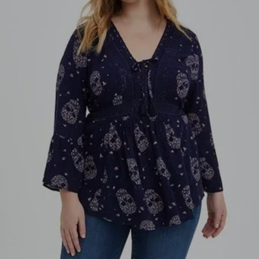 Blue Skull Babydoll Top